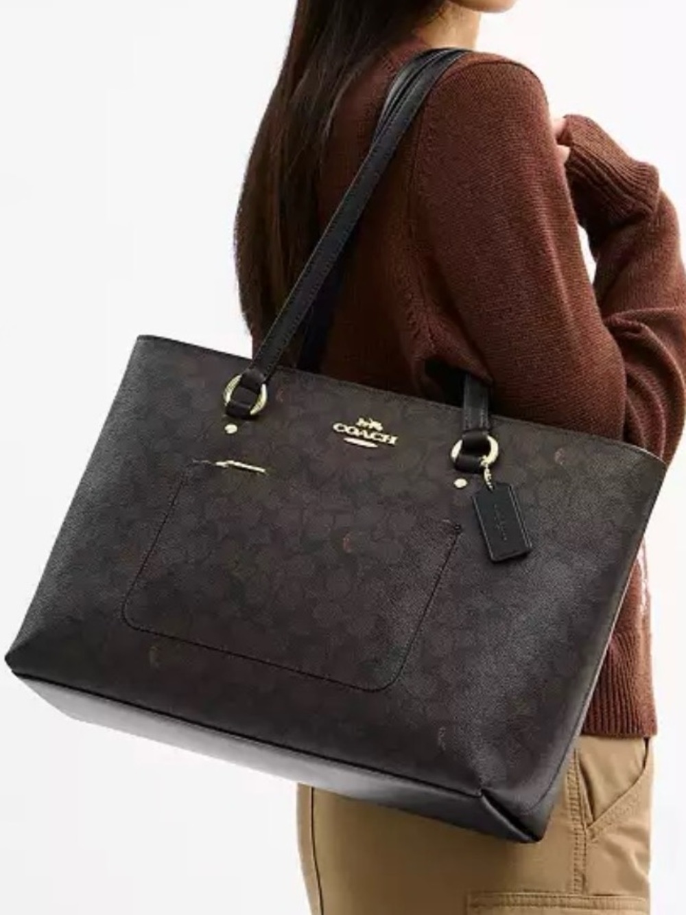 Coach Station Tote Bag In Signature Canvas - Gold/Walnut/Black - Picture 4 of 9